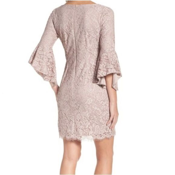 Chetta B Dusty Mauve Lace Bell Sleeve Size 4 - Picture 8 of 8